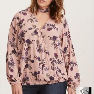 Torrid Chiffon Mock Neck Surplice Blouse